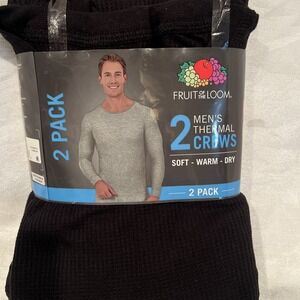 Fruit of‎ the Loom Men's Black Thermal Waffle Shirt Top 2pk Sizes M  Medium Soft